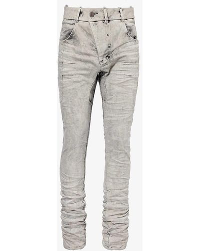 Boris Bidjan Saberi Asymmetric-waist Drawstring-trim Regular-fit Stretch-denim Jeans - Grey