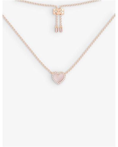 Apm Monaco Heart 18ct -plated Brass, Zirconia And Pink Nacre Pendant Necklace - White