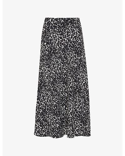 Whistles Shadow Leopard-print Woven Midi Skirt - Black