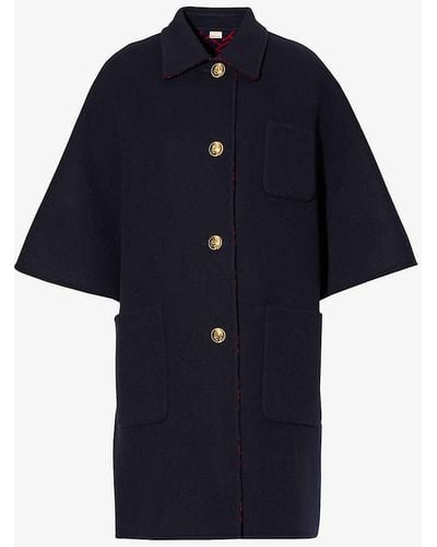 Gucci Reversible Brand-motif Relaxed-fit Wool And Silk-blend Coat - Blue
