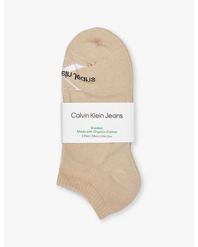 Calvin Klein Branded Low-cut Pack Of Two Cotton-blend Socks - Natural