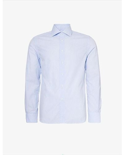 Corneliani Spread-collar Curved-hem Regular-fit Cotton-poplin Shirt - Blue