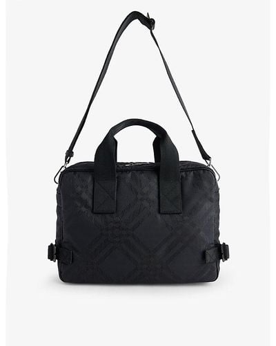 Burberry Check-pattern Nylon-blend Briefcase - Black