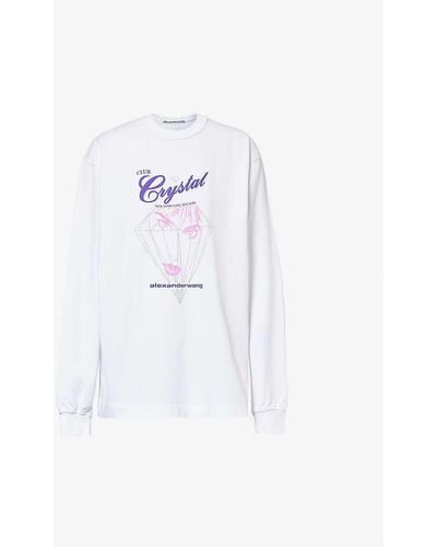 Alexander Wang Club Crystal Graphic-print Long-sleeved Cotton-jersey T-shirt - White