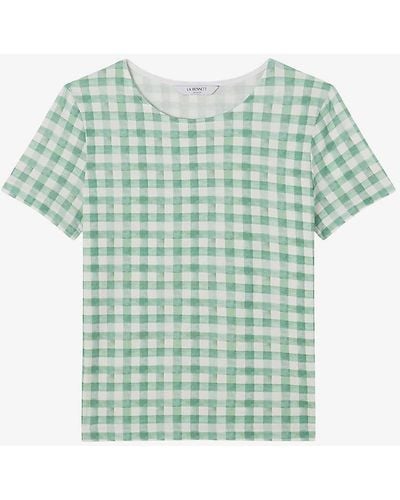 LK Bennett Calder Gingham-print Short-sleeve Cotton T-shirt - Green