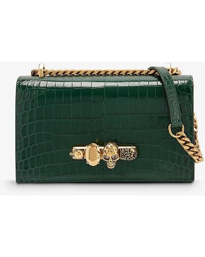 Alexander McQueen Skull And Jewel-embellished Mini Leather Cross-body Bag - Green
