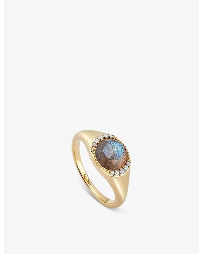 Astley Clarke Luna 18ct Yellow Gold-plated Vermeil Sterling-silver And Labradorite Signet Ring - Metallic