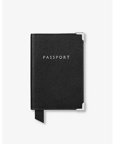 Aspinal of London Logo-print Leather Passport Cover - Black