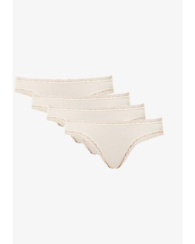 Stripe & Stare Low-rise Pack Of Four Stretch-woven Thong - White