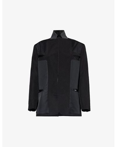 Sacai Padded-shoulder Notch-lapel Silk And Cotton-blend Jacket - Black