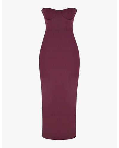 House Of Cb Lucia Strapless Bustier Stretch-woven Maxi Dress - Purple