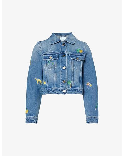 Casablancabrand Embroidered Cropped Denim Jacket - Blue