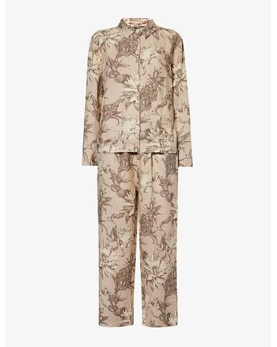 Desmond & Dempsey Floral-print Linen Pajamas X - Natural