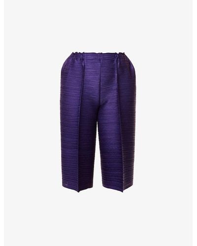 Pleats Please Issey Miyake Bounce Pleated Wide-leg Mid-rise Knitted Pants - Blue