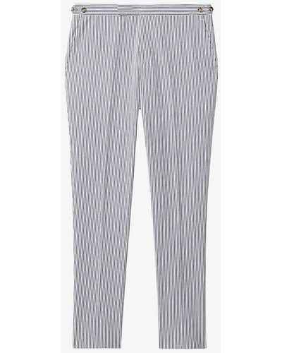 Reiss Barr Stripe-print Slim-fit Cotton Trousers - Grey