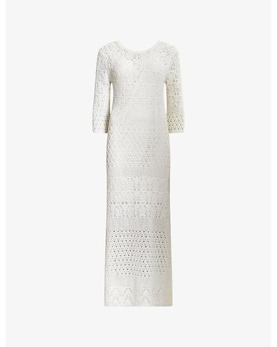 AllSaints Briar Slim-fit Lace-embroidered Organic-cotton Midi Dress - White
