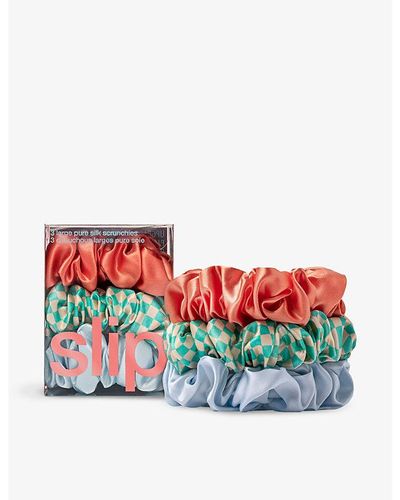 Slip Large Elasticated Silk Scrunchies Pack Of Three - Red