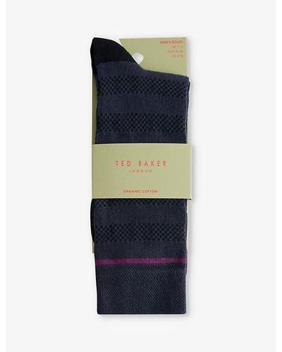 Ted Baker Vy Sokktwo Stripe Stretch Cotton-blend Socks - Blue