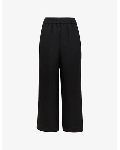 Whistles Patch-pocket Wide-leg Mid-rise Linen Trousers - Black