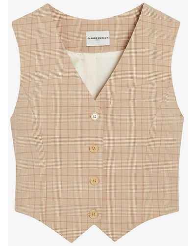 Claudie Pierlot Checked Adjustable-belt Stretch-woven Waistcoat - Natural
