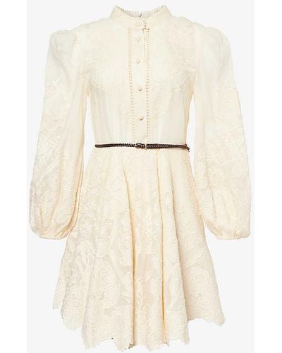 Zimmermann Ottie Embroidered Linen Mini Dress - White