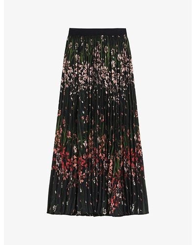 Ted Baker Enricaa Floral-print Pleated Woven Midi Skirt - Black
