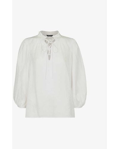 Whistles Tie Neck Relaxed-fit Woven Blouse - White