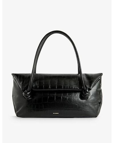 Jil Sander Knot Croc-texture Leather Shoulder Bag - Black