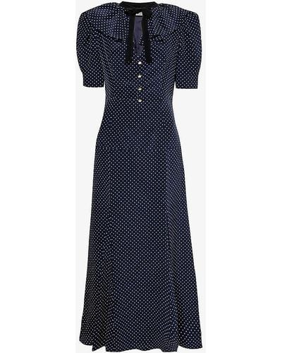 Alessandra Rich Poka-dot Regular-fit Silk Maxi Dress - Blue