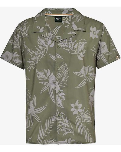 BOSS Flower-print Relaxed-fit Recycled-polyester Shirt - Green