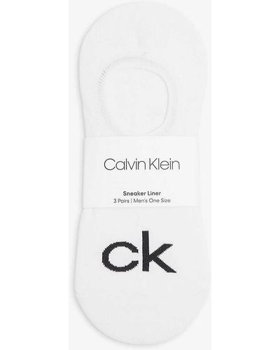 Calvin Klein Logo-print Pack Of Three Cotton-blend Liner Socks - White