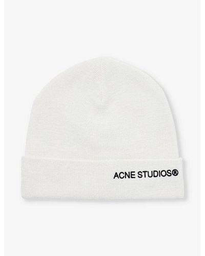 Acne Studios Brand-embroidered Folded-brim Wool-knit Beanie - White