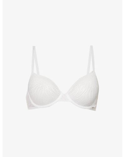 Calvin Klein Sheer Marquisette Floral-embroidered Stretch-lace Bra - White