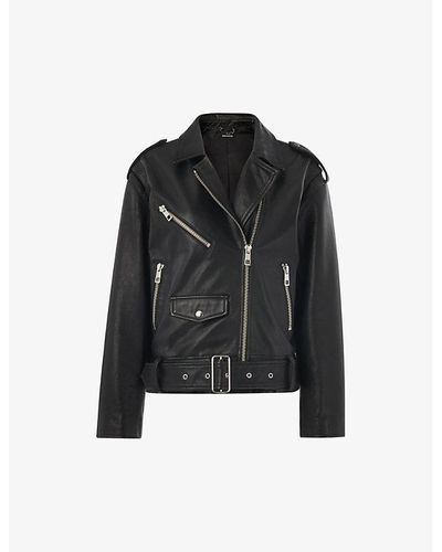Whistles Sophia Oversized Leather Biker Jacket - Black