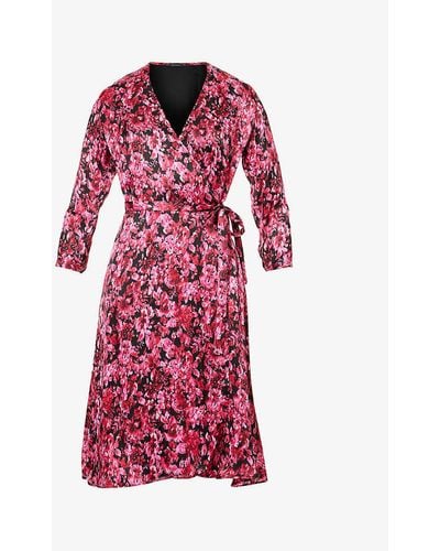 IKKS Floral-print Wrap-over Woven Midi Dress - Red