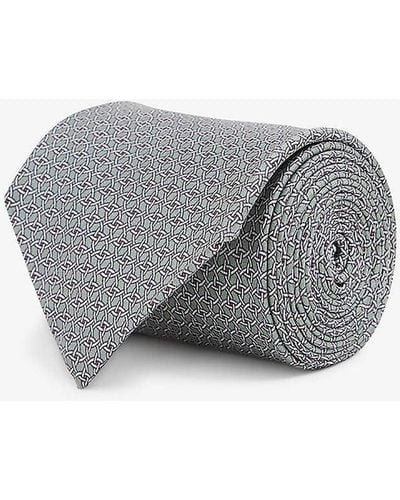 Reiss Como Geometric-print Silk Tie - Grey