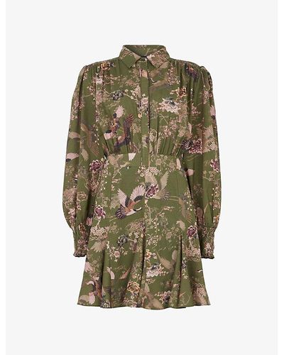 AllSaints Keely peggy Floral Bird-print Woven Mini Dress - Green