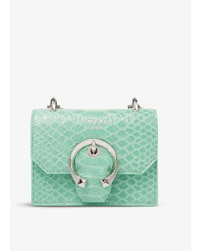 Jimmy Choo Womens Miami Mint/silver Paris Snake-embossed Leather Mini Cross-body Bag 1size - Green