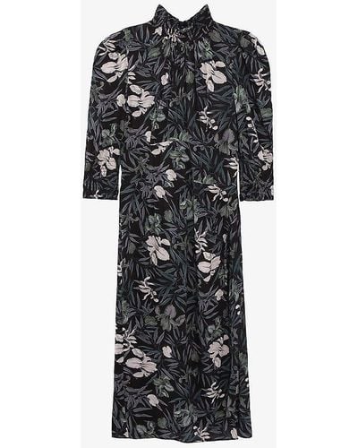 IKKS Orchids Floral-print Woven Maxi Dress - Black