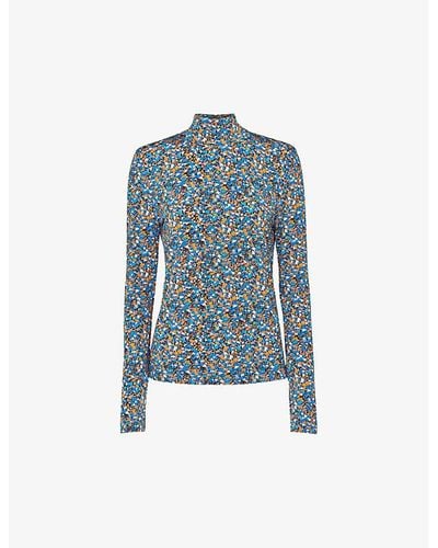 Whistles Ditsy-floral High-neck Stretch-woven Top - Blue