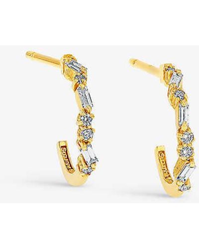 Suzanne Kalan 18ct Yellow-gold, 0.07ct Baguette-cut Diamonds And 0.07ct Round-cut Diamonds Hoop Earrings - Natural