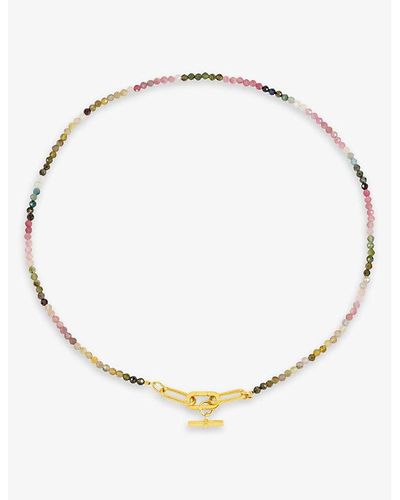 Rachel Jackson Watermelon 22ct -plated Sterling-silver And Tourmaline T-bar Necklace - Metallic