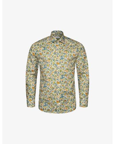 Eton Signature Twill Floral-print Contemporary-fit Cotton Shirt - Green