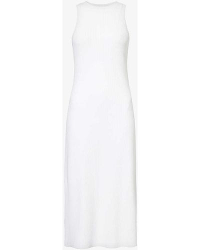 Vince Flared-hem Rib-knit Cotton-blend Jersey Midi Dress - White