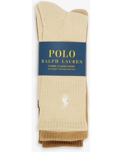 Polo Ralph Lauren Pack Of Three Brand-embroidered Ribbed Stretch-cotton Blend Socks - Natural