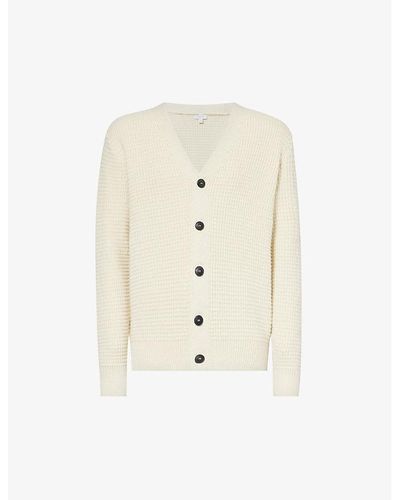 Sunspel Fisherman V-neck Regular-fit Wool Cardigan - White