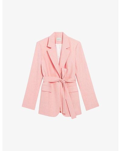 Claudie Pierlot Notch-lapel Self-tie Linen-blend Blazer - Pink