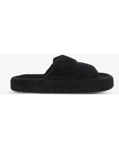 Skin Quilted Open-toe Terry-cotton Slippers - Black