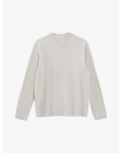 IKKS Crewneck Textured-knit Woven Sweater - White