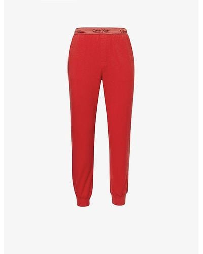 Calvin Klein Modern Branded-waistband Stretch Cotton-blend Pyjama Botto - Red